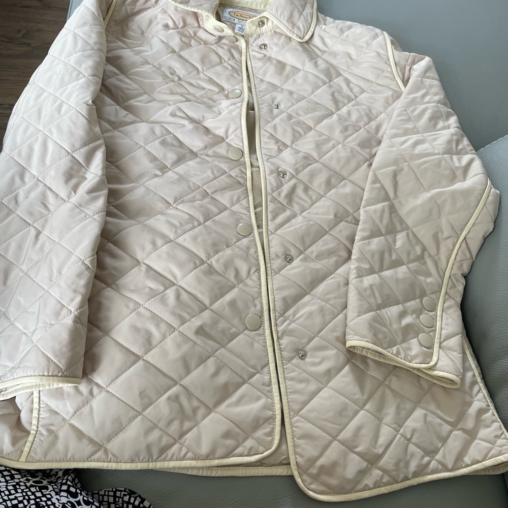Talbots Quilted Diamond Lightweight White Pearl Ivory Women L Jacket